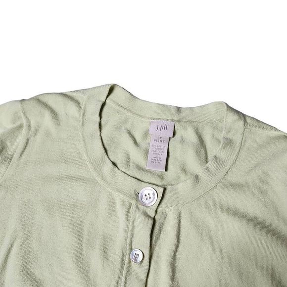 J Jill key lime green iridescent shell button front cardigan - Picture 2 of 5
